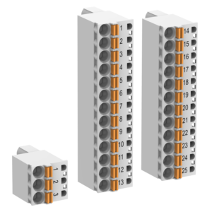 TA5212-TSPF PM503x, PM505x and PM507x. Spring front / cable side. 1 Power supply, 2 I/O connectors