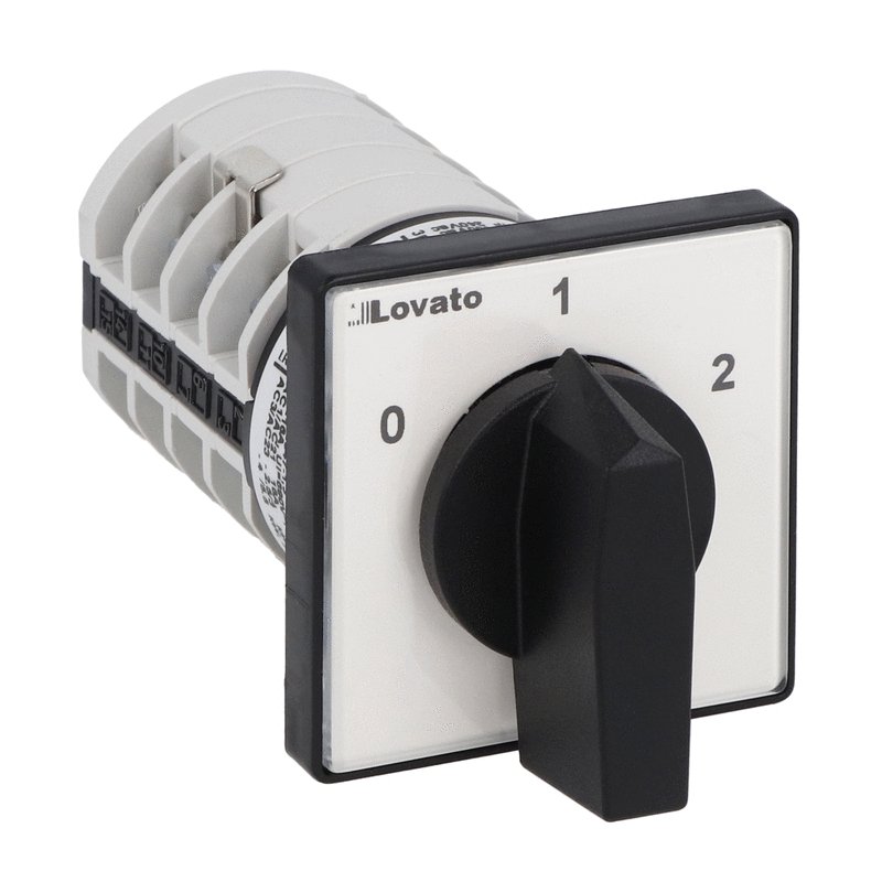 Lovato Rotary cam switch 7GN series, Dahlander motor control switch 0-1-2, 16A, for front mounting with black handle, front plate 48X48mm — Motor Starters (DOL / Star-Delta)
