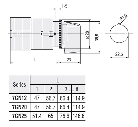 Lovato Rotary cam switch 7GN series, changeover switch 4 poles 16A, for front mounting with black handle without front plate for hole Ø22mm fixing — Changeover Switches