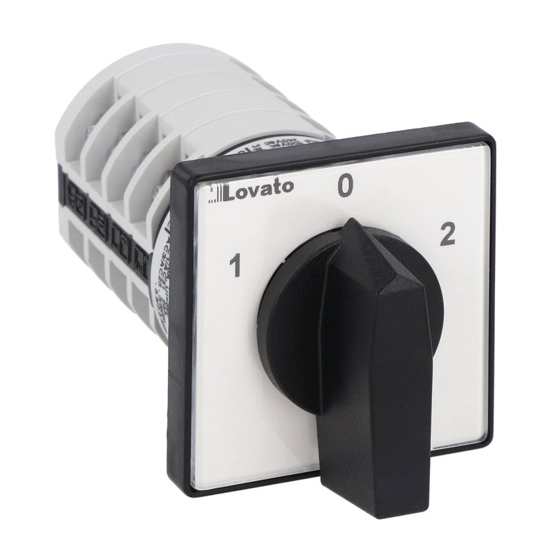 Lovato Rotary cam switch 7GN series, changeover switch 4 poles 20A, for front mounting with black handle, front plate 48X48mm — Changeover Switches
