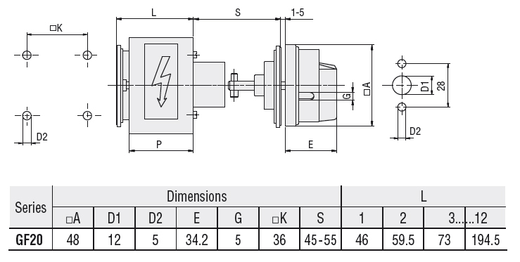 Lovato Rotary cam switch GF series, Dahlander motor control switch 0-1-2, 20A, for rear mounting with red/yellow handle padlockable in 0, door coupling and protection covers, front plate 48X48mm — Motor Starters (DOL / Star-Delta)