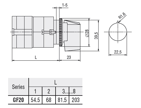 Lovato Rotary cam switch GF series, changeover switch without 0, 4 poles 20A, for front mounting with black handle without front plate for hole Ø22mm fixing — Changeover Switches