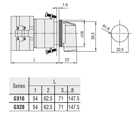 Lovato Rotary cam switch GX series, changeover switch without 0, 3 poles 20A, for front mounting with black handle without front plate for hole Ø22mm fixing — Changeover Switches