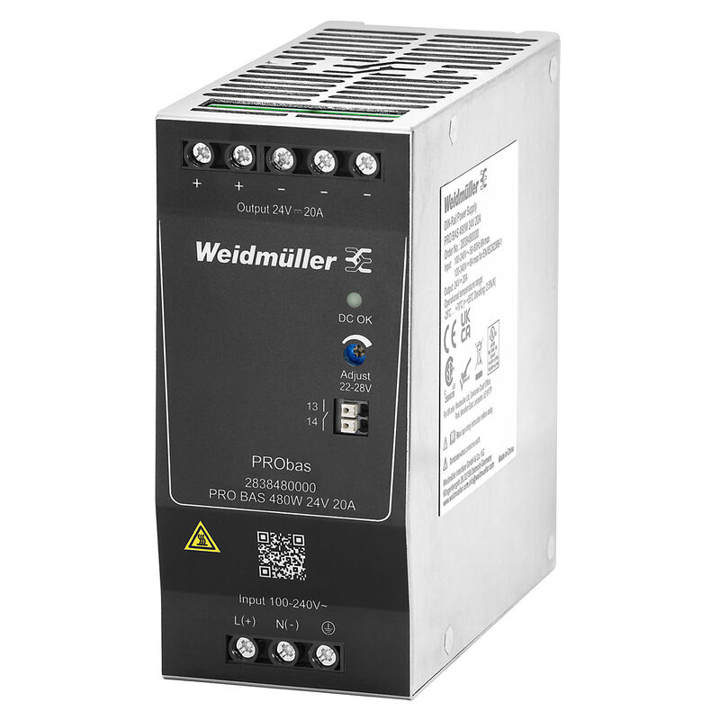 Weidmuller PRO BAS 480W 24V 20A 2838480000 AC-DC Power Supplies (PCB Mount) — DIN Rail Power Supplies for PLC