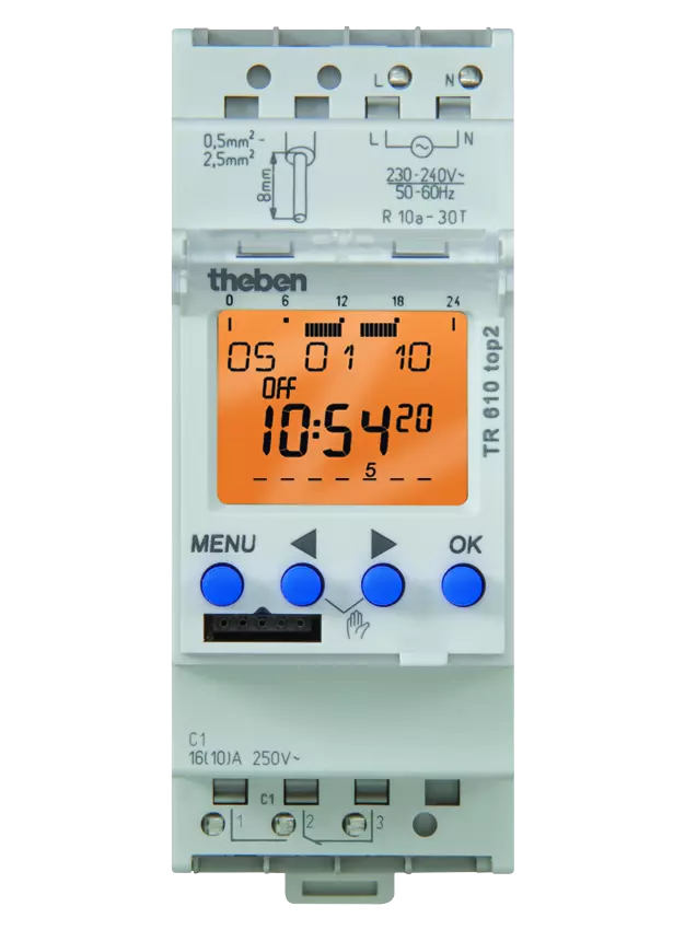 Theben TR 610 top2 G – Digital Time Switch With Weekly Program — Lighting Controls & Dimmers